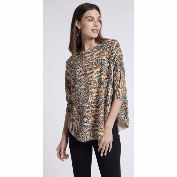 Tyler Boe Women Cashmere Blend Animal Print Caplet Sweater Size Small Edgy Chic - Picture 1 of 13